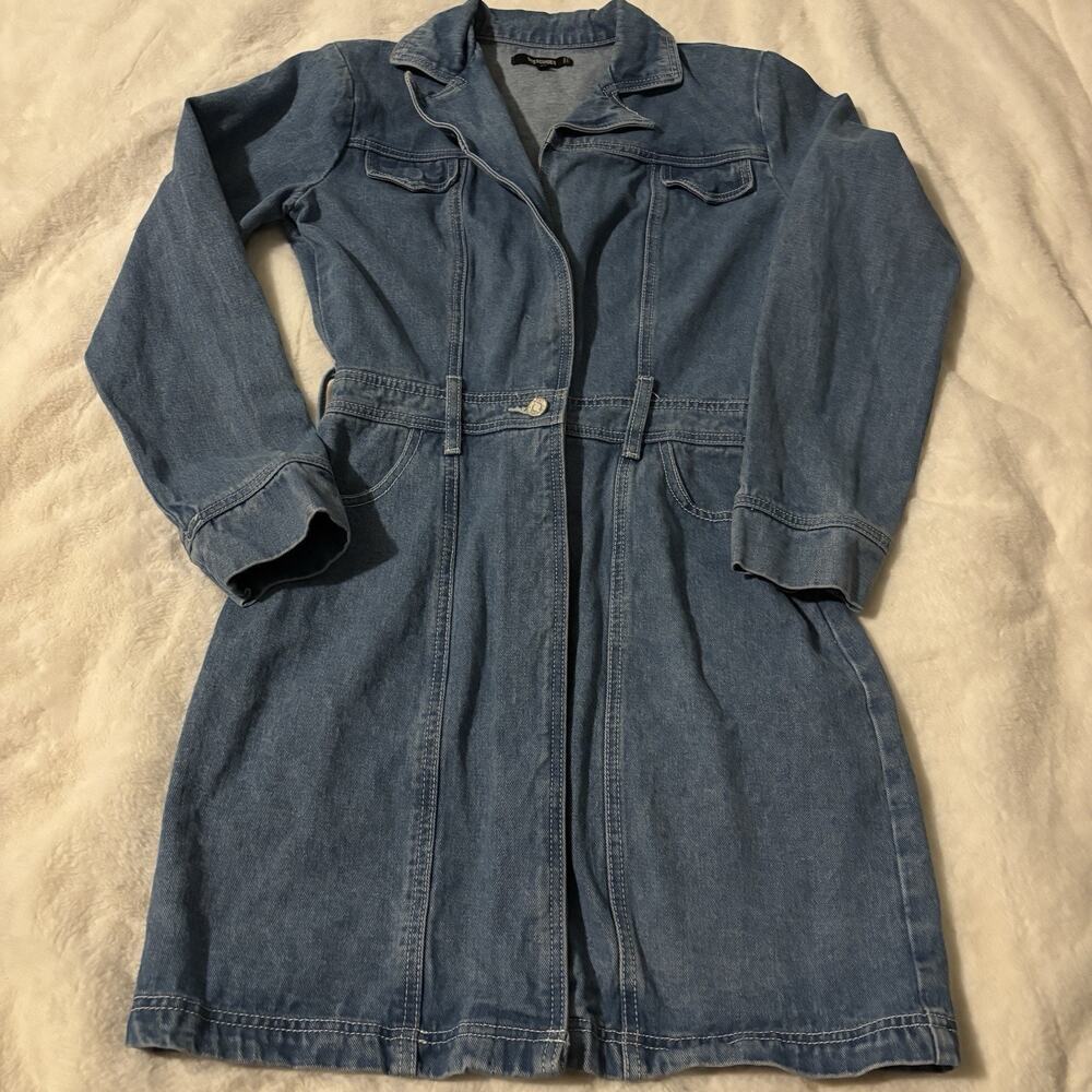 Missguided‎ Denim Dress Size 8 Collared V-neck Knee Length Dress